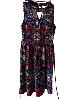Rare Editions Sleeveless Multi-Color Paisley Boho Keyhole Casual Sun Dress Sz 10
